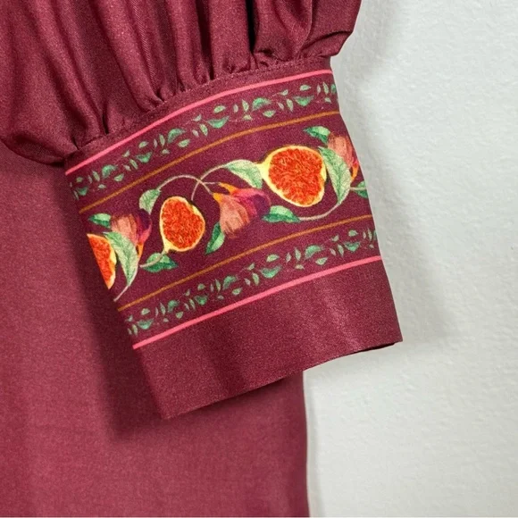 🍇 Farm Rio for Anthropologie Wine Fig Print Long Sleeve Dress | NWT | M - Picture 4 of 11